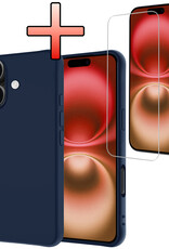 NoXx Hoes Geschikt voor iPhone 16 Hoesje Cover Siliconen Back Case Hoes Met Screenprotector - Donkerblauw