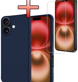 NoXx NoXx iPhone 16 Hoesje Siliconen Met Screenprotector Met Dichte Notch - Donkerblauw