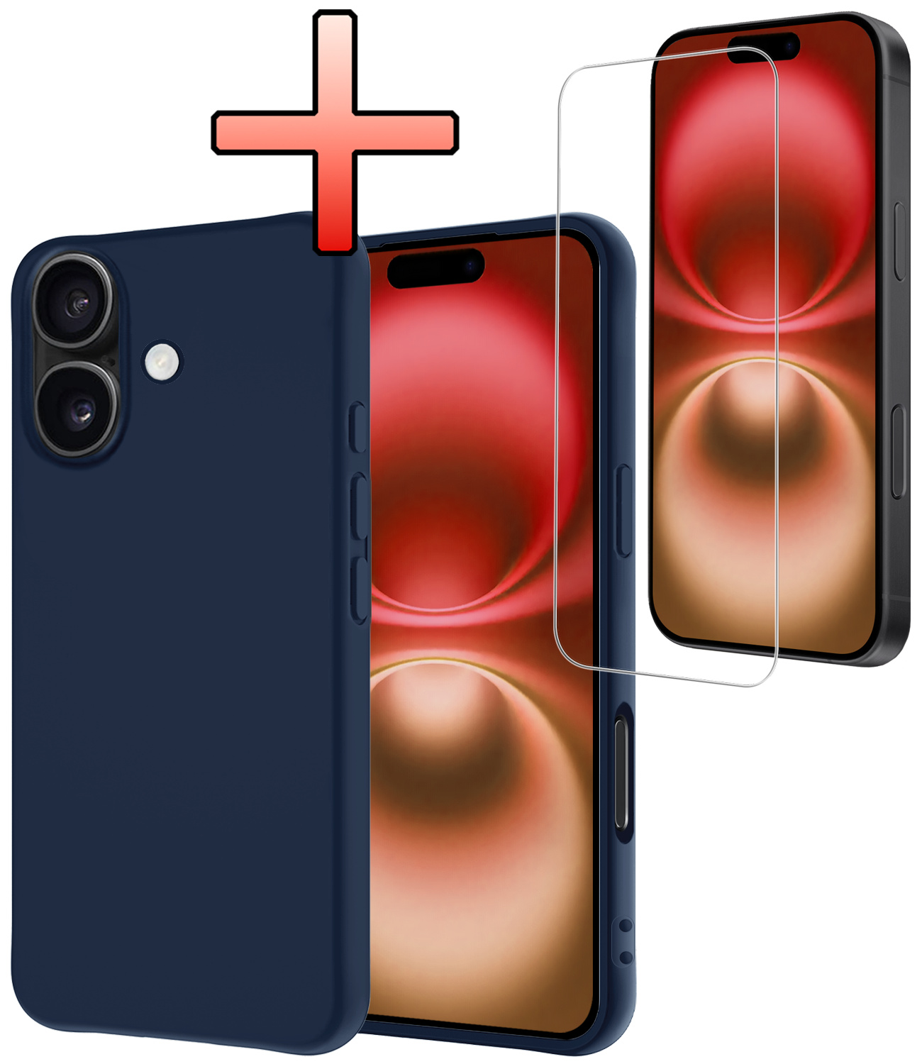 NoXx Hoes Geschikt voor iPhone 16 Hoesje Cover Siliconen Back Case Hoes Met Screenprotector - Donkerblauw