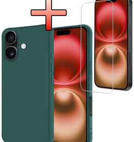 NoXx NoXx iPhone 16 Hoesje Siliconen Met Screenprotector Met Dichte Notch - Donkergroen