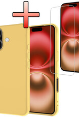 NoXx Hoes Geschikt voor iPhone 16 Hoesje Cover Siliconen Back Case Hoes Met Screenprotector - Geel