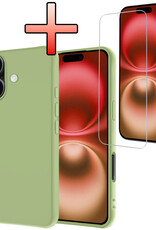 NoXx Hoes Geschikt voor iPhone 16 Hoesje Cover Siliconen Back Case Hoes Met Screenprotector - Groen