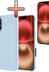 NoXx Hoes Geschikt voor iPhone 16 Hoesje Cover Siliconen Back Case Hoes Met Screenprotector - Lichtblauw