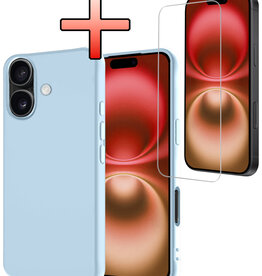 NoXx NoXx iPhone 16 Hoesje Siliconen Met Screenprotector Met Dichte Notch - Lichtblauw