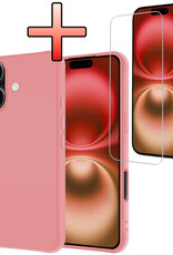 NoXx Hoes Geschikt voor iPhone 16 Hoesje Cover Siliconen Back Case Hoes Met Screenprotector - Lichtroze