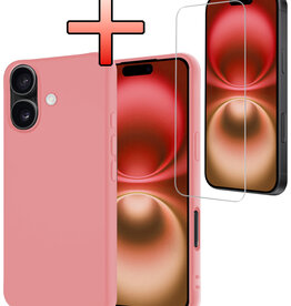 NoXx NoXx iPhone 16 Hoesje Siliconen Met Screenprotector Met Dichte Notch - Lichtroze