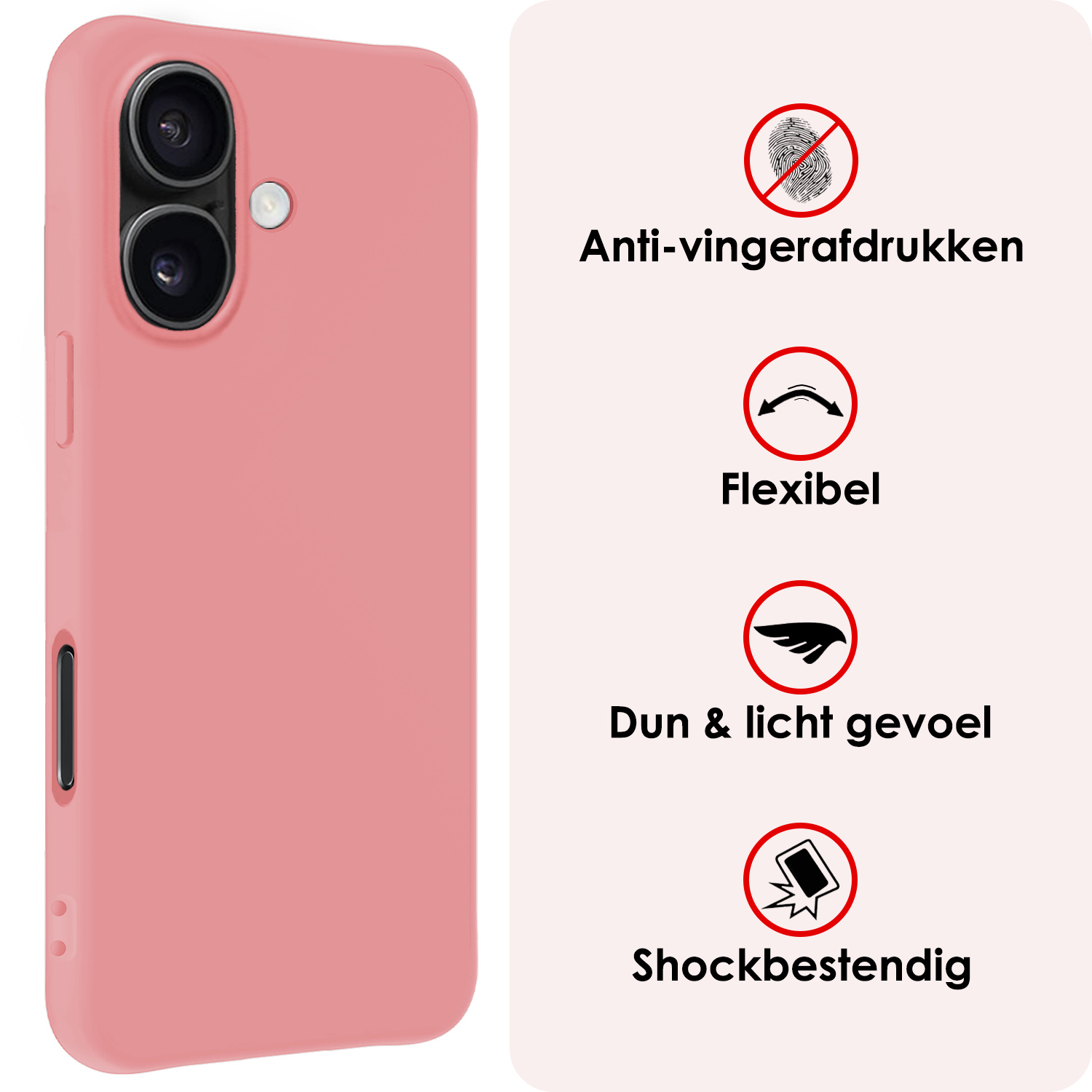 NoXx Hoes Geschikt voor iPhone 16 Hoesje Cover Siliconen Back Case Hoes Met Screenprotector - Lichtroze