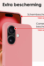 NoXx Hoes Geschikt voor iPhone 16 Hoesje Cover Siliconen Back Case Hoes Met Screenprotector - Lichtroze
