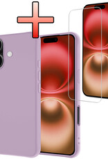 NoXx Hoes Geschikt voor iPhone 16 Hoesje Cover Siliconen Back Case Hoes Met Screenprotector - Lila