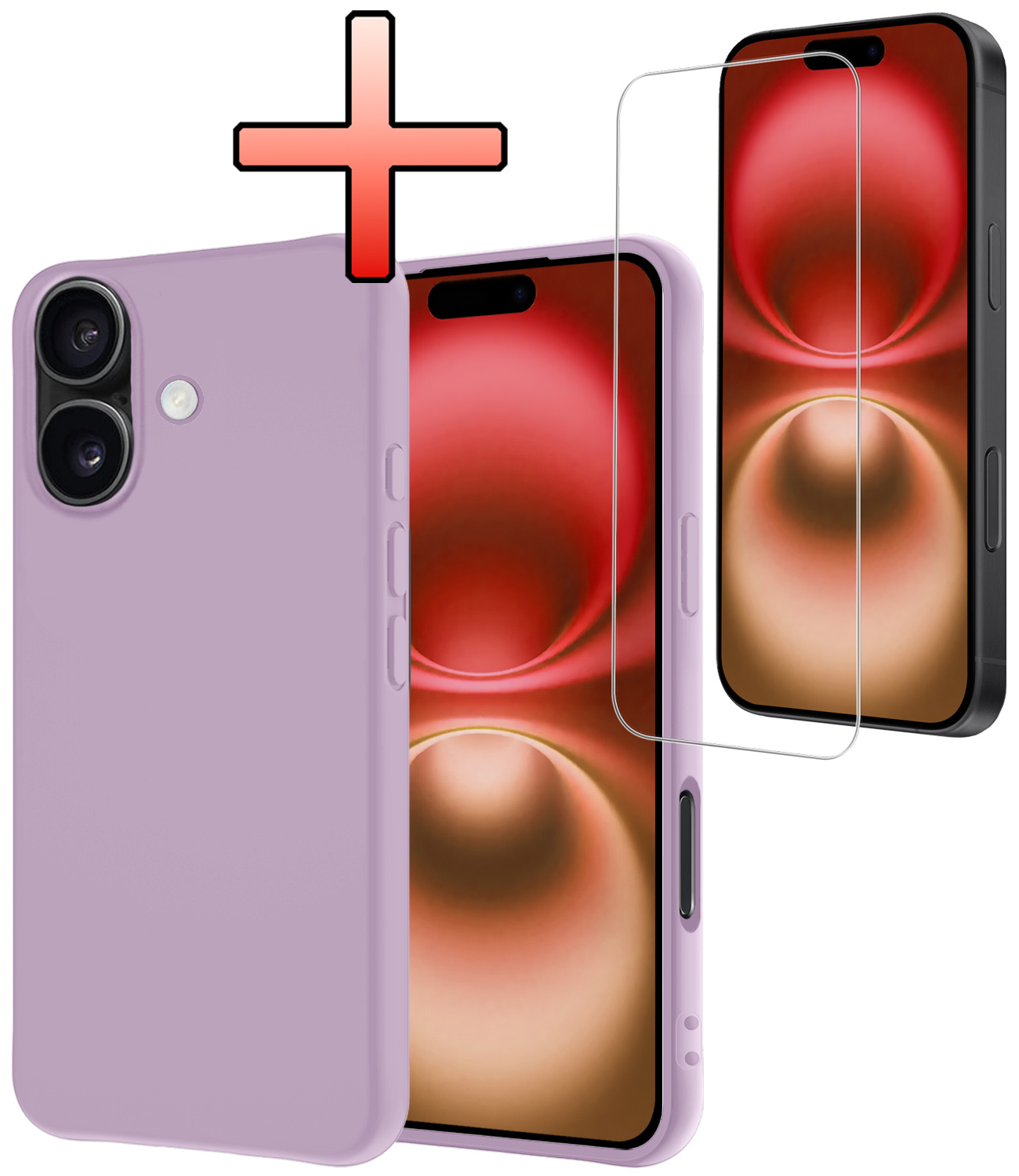 NoXx Hoes Geschikt voor iPhone 16 Hoesje Cover Siliconen Back Case Hoes Met Screenprotector - Lila