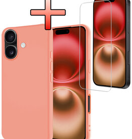 NoXx NoXx iPhone 16 Hoesje Siliconen Met Screenprotector Met Dichte Notch - Perzik