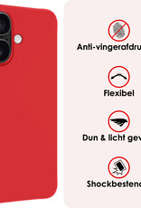 NoXx Hoes Geschikt voor iPhone 16 Hoesje Cover Siliconen Back Case Hoes Met Screenprotector - Rood