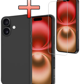 NoXx NoXx iPhone 16 Hoesje Siliconen Met Screenprotector Met Dichte Notch - Zwart