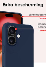 NoXx Hoes Geschikt voor iPhone 16 Hoesje Cover Siliconen Back Case Hoes Met 2x Screenprotector - Donkerblauw