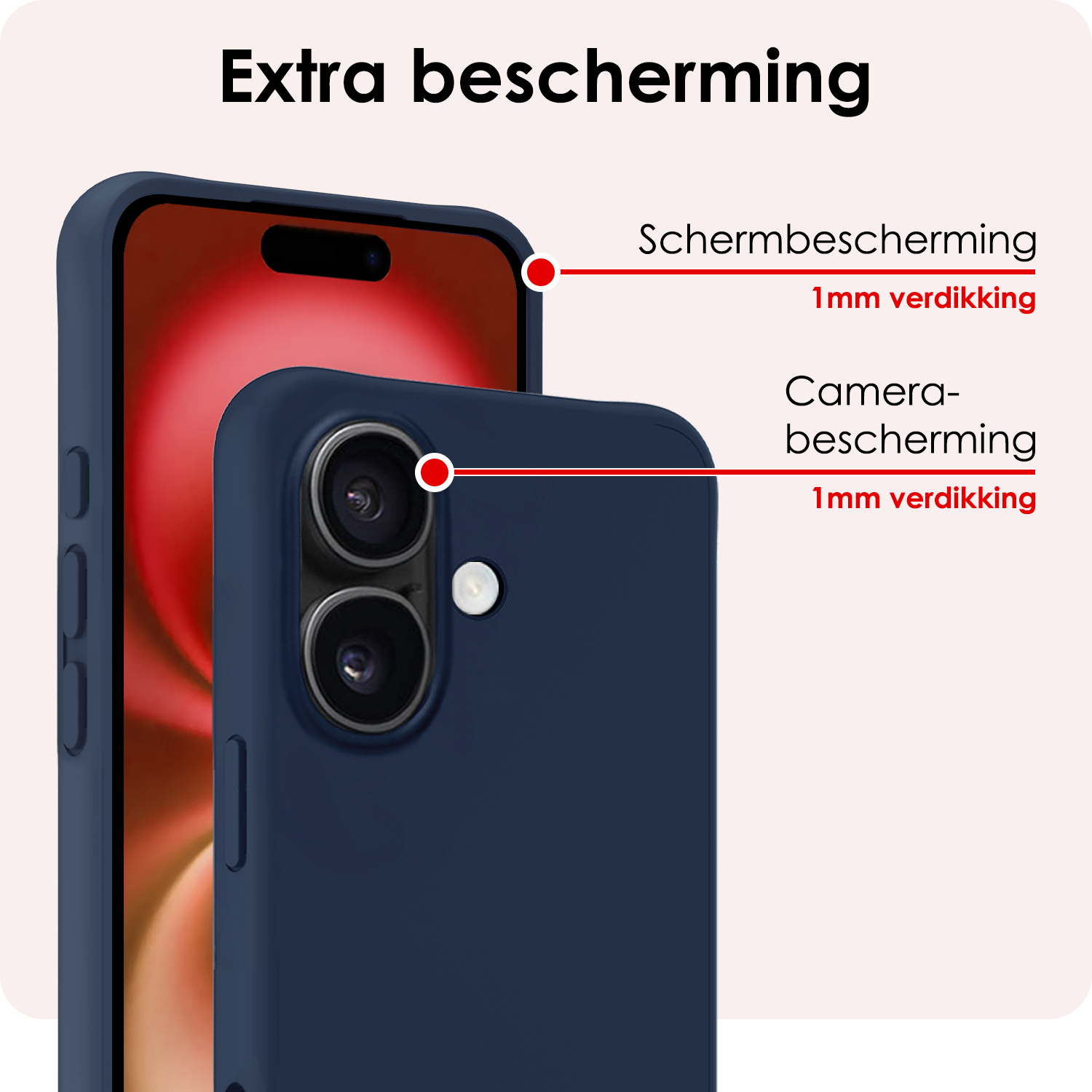 NoXx Hoes Geschikt voor iPhone 16 Hoesje Cover Siliconen Back Case Hoes Met 2x Screenprotector - Donkerblauw