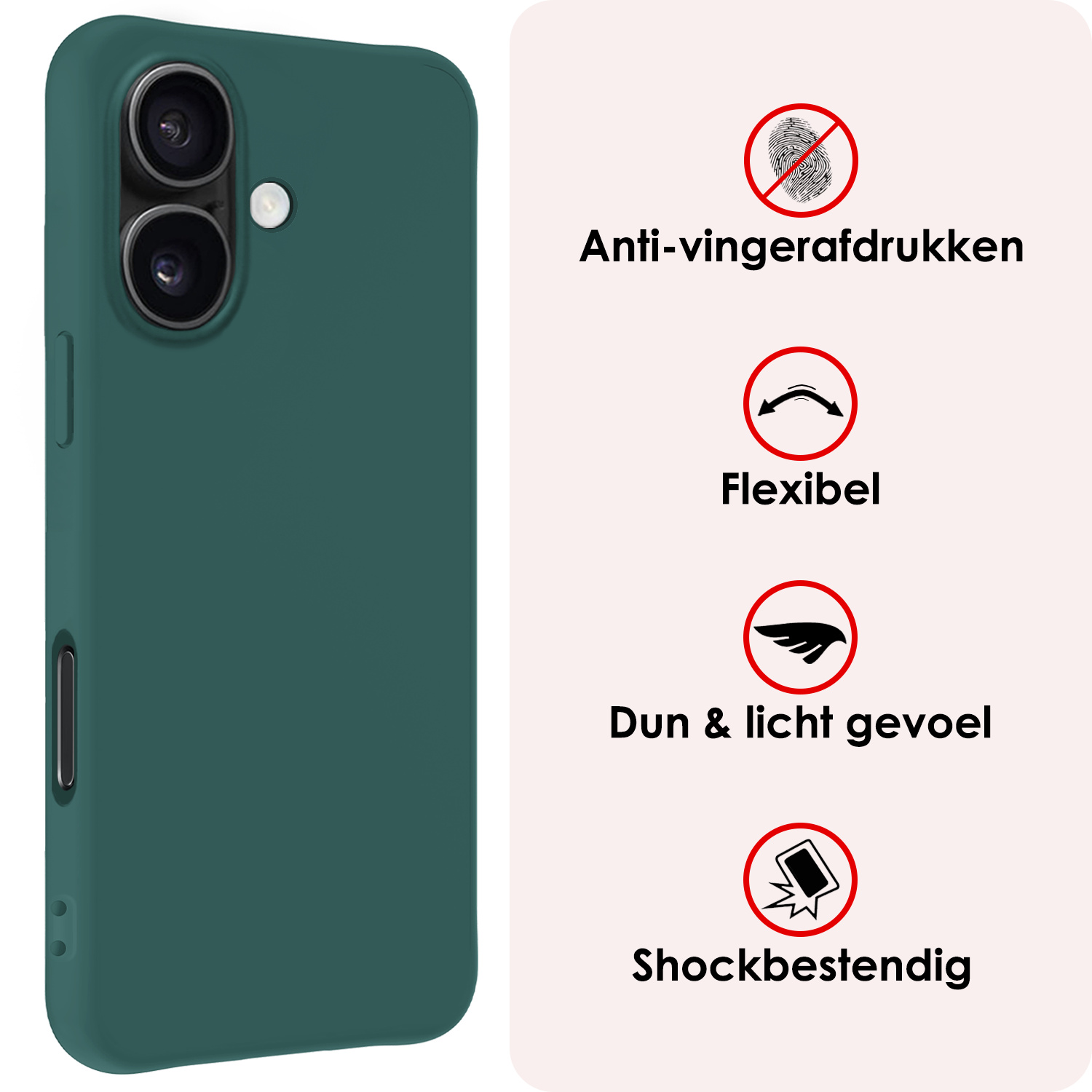 NoXx Hoes Geschikt voor iPhone 16 Hoesje Cover Siliconen Back Case Hoes Met 2x Screenprotector - Donkergroen