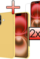 NoXx Hoes Geschikt voor iPhone 16 Hoesje Cover Siliconen Back Case Hoes Met 2x Screenprotector - Geel