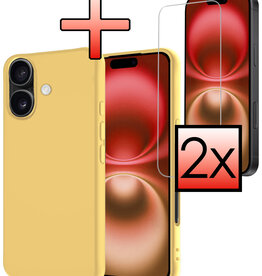 NoXx NoXx iPhone 16 Hoesje Siliconen Met 2x Screenprotector Met Dichte Notch - Geel