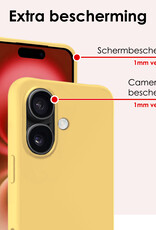 NoXx Hoes Geschikt voor iPhone 16 Hoesje Cover Siliconen Back Case Hoes Met 2x Screenprotector - Geel