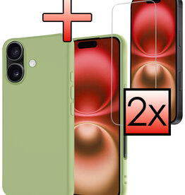 NoXx NoXx iPhone 16 Hoesje Siliconen Met 2x Screenprotector Met Dichte Notch - Groen