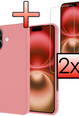 NoXx Hoes Geschikt voor iPhone 16 Hoesje Cover Siliconen Back Case Hoes Met 2x Screenprotector - Lichtroze