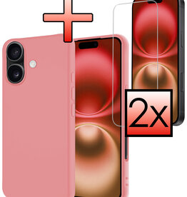 NoXx NoXx iPhone 16 Hoesje Siliconen Met 2x Screenprotector Met Dichte Notch - Lichtroze