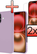 NoXx Hoes Geschikt voor iPhone 16 Hoesje Cover Siliconen Back Case Hoes Met 2x Screenprotector - Lila