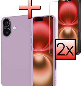NoXx NoXx iPhone 16 Hoesje Siliconen Met 2x Screenprotector Met Dichte Notch - Lila