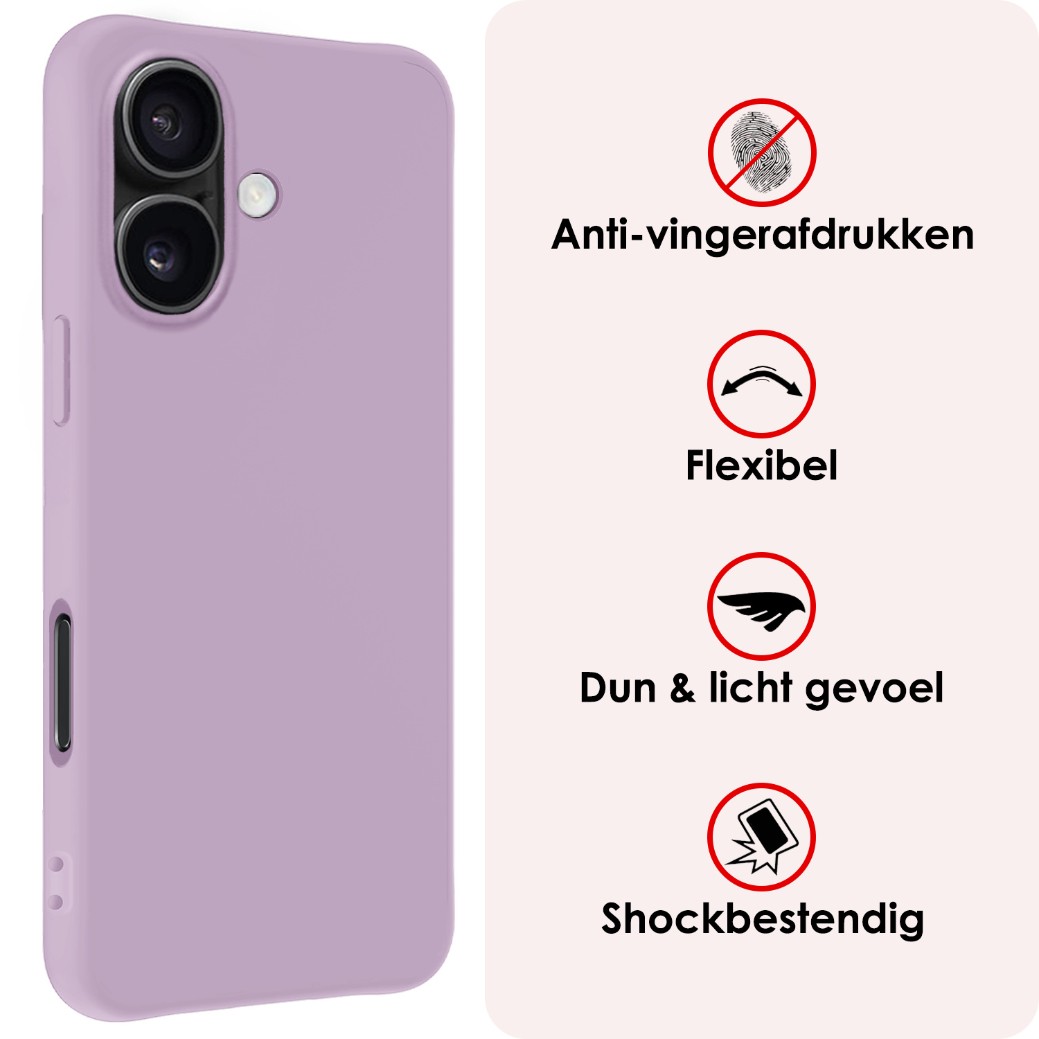 NoXx Hoes Geschikt voor iPhone 16 Hoesje Cover Siliconen Back Case Hoes Met 2x Screenprotector - Lila