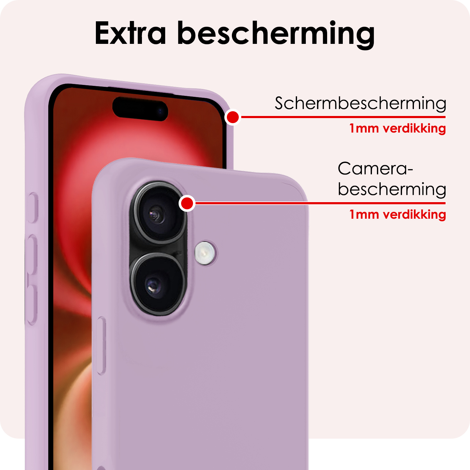 NoXx Hoes Geschikt voor iPhone 16 Hoesje Cover Siliconen Back Case Hoes Met 2x Screenprotector - Lila