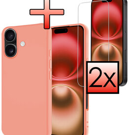 NoXx NoXx iPhone 16 Hoesje Siliconen Met 2x Screenprotector Met Dichte Notch - Perzik