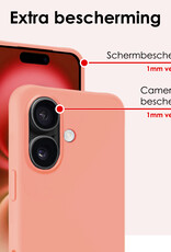NoXx Hoes Geschikt voor iPhone 16 Hoesje Cover Siliconen Back Case Hoes Met 2x Screenprotector - Perzik