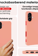 NoXx Hoes Geschikt voor iPhone 16 Hoesje Cover Siliconen Back Case Hoes Met 2x Screenprotector - Perzik
