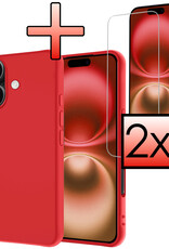 NoXx Hoes Geschikt voor iPhone 16 Hoesje Cover Siliconen Back Case Hoes Met 2x Screenprotector - Rood