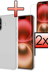 NoXx Hoes Geschikt voor iPhone 16 Hoesje Cover Siliconen Back Case Hoes Met 2x Screenprotector - Wit