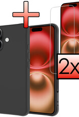NoXx Hoes Geschikt voor iPhone 16 Hoesje Cover Siliconen Back Case Hoes Met 2x Screenprotector - Zwart