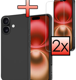 NoXx NoXx iPhone 16 Hoesje Siliconen Met 2x Screenprotector Met Dichte Notch - Zwart
