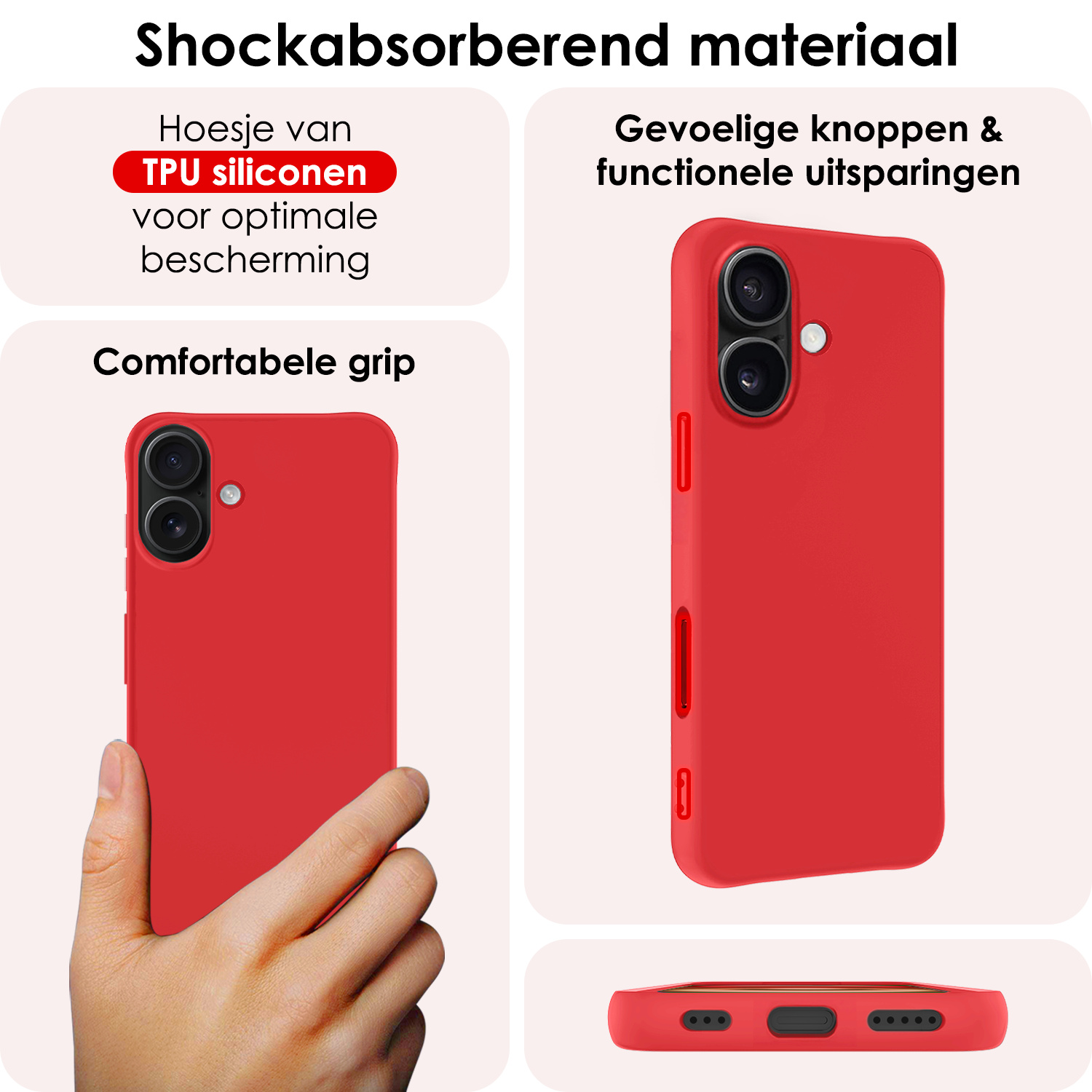 NoXx Hoes Geschikt voor iPhone 16 Plus Hoesje Cover Siliconen Back Case Hoes - Rood