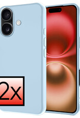 NoXx Hoes Geschikt voor iPhone 16 Plus Hoesje Cover Siliconen Back Case Hoes - Lichtblauw - 2x