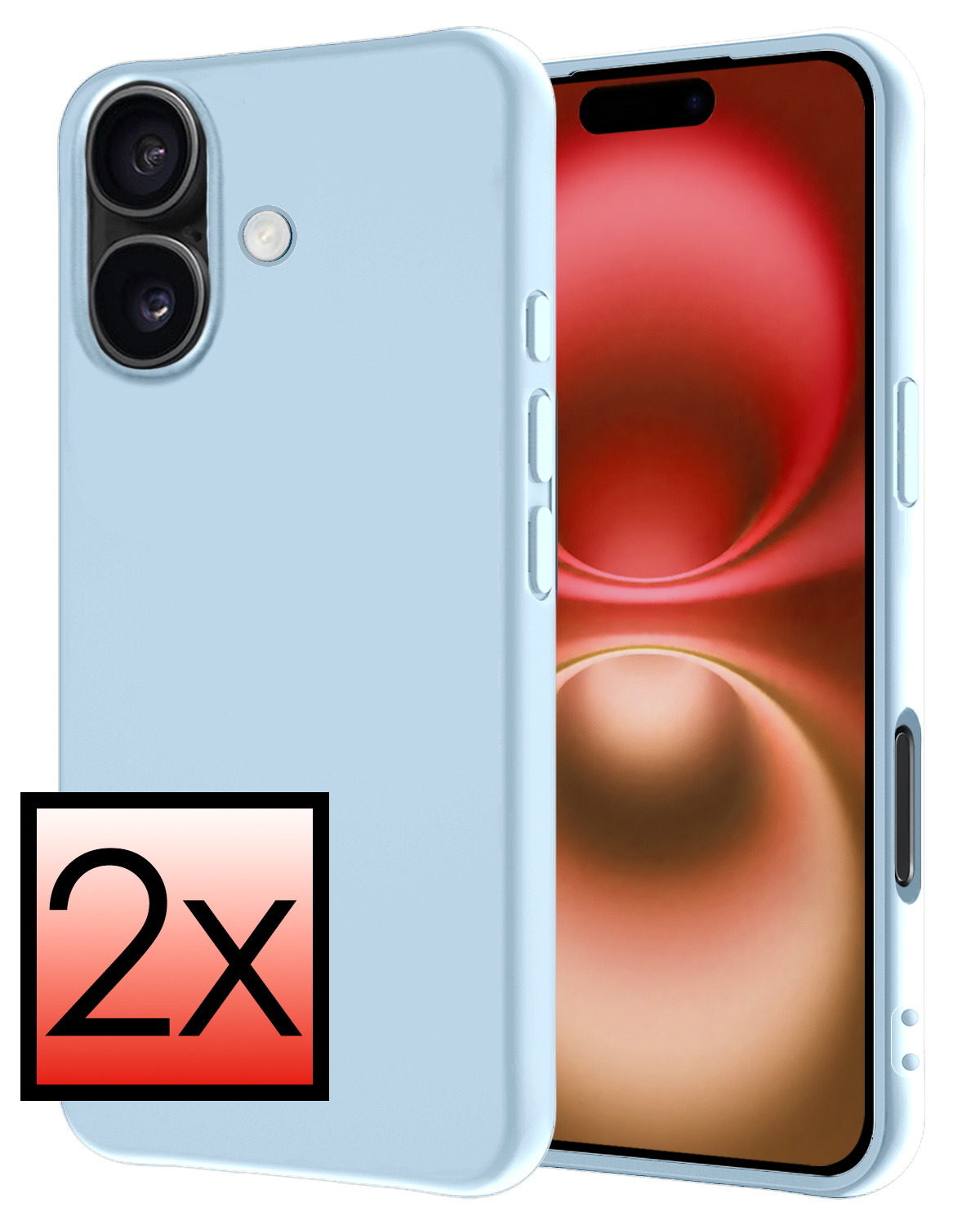NoXx Hoes Geschikt voor iPhone 16 Plus Hoesje Cover Siliconen Back Case Hoes - Lichtblauw - 2x