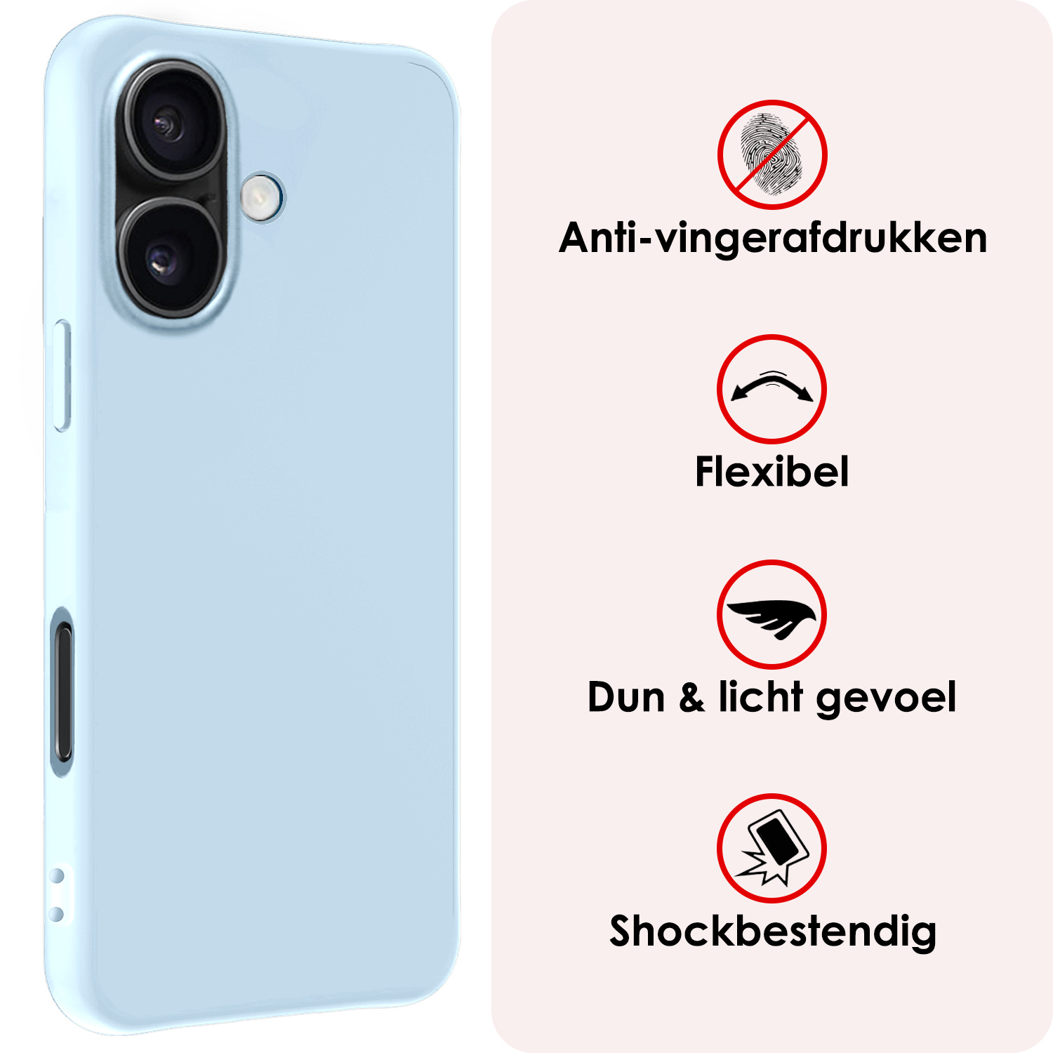 NoXx Hoes Geschikt voor iPhone 16 Plus Hoesje Cover Siliconen Back Case Hoes - Lichtblauw - 2x