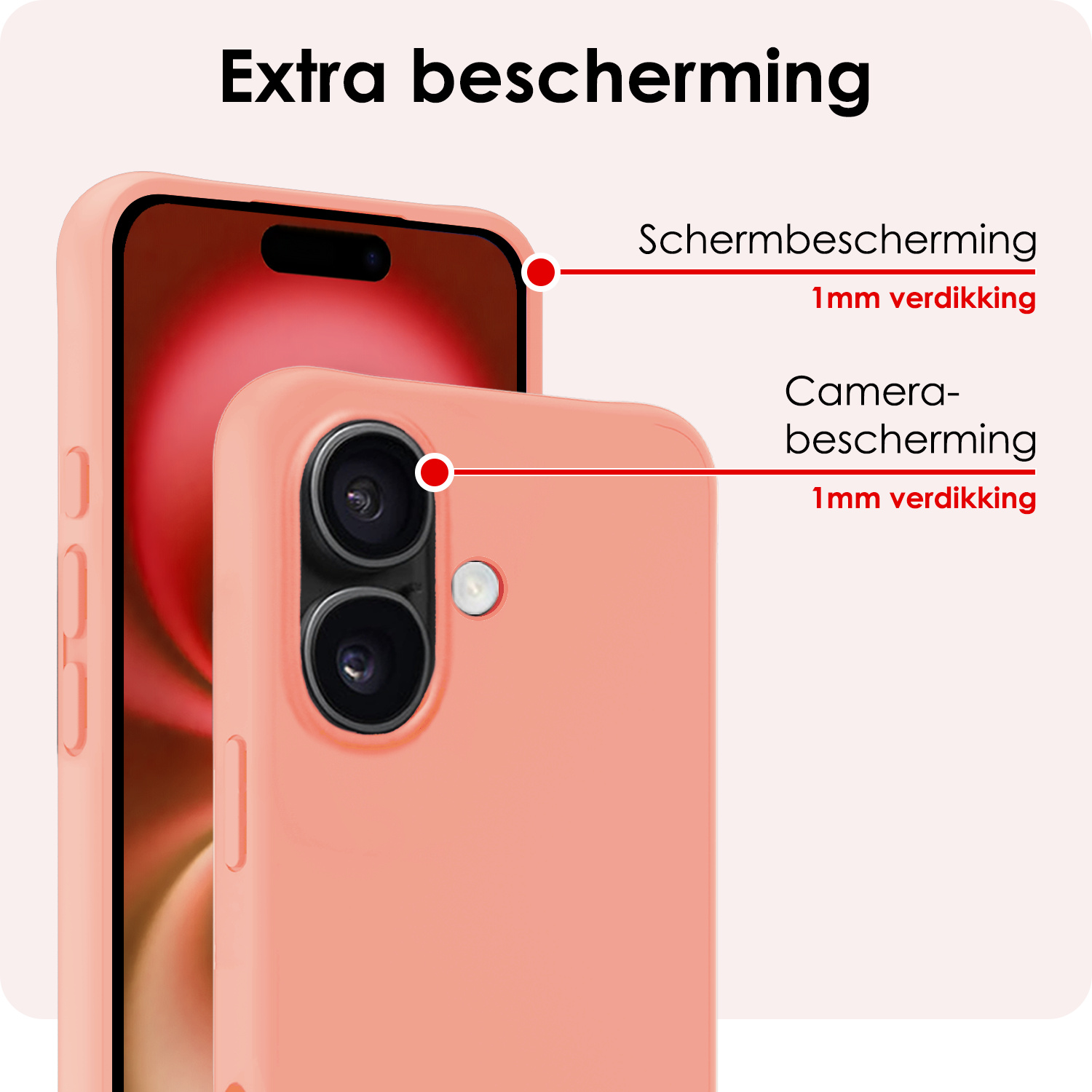 NoXx Hoes Geschikt voor iPhone 16 Plus Hoesje Cover Siliconen Back Case Hoes - Perzik - 2x