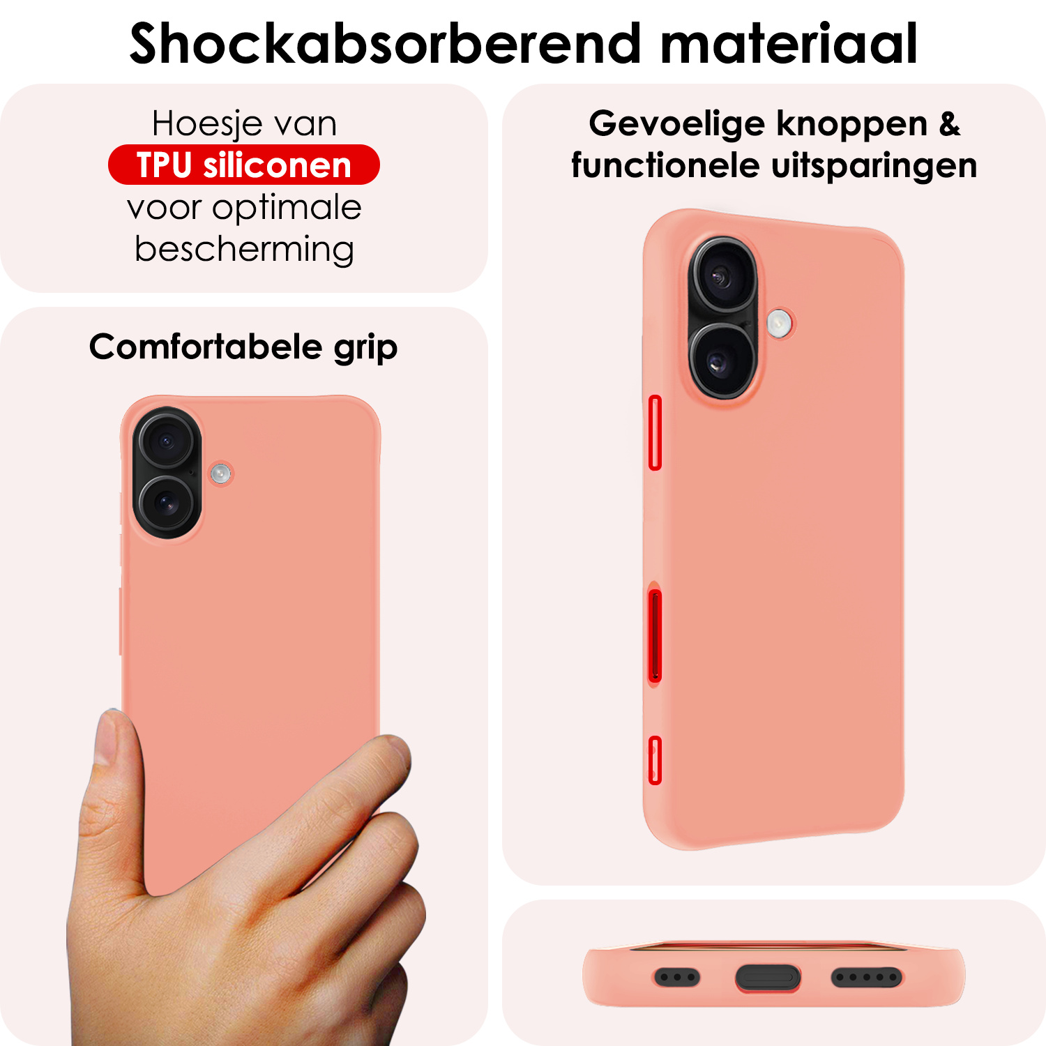 NoXx Hoes Geschikt voor iPhone 16 Plus Hoesje Cover Siliconen Back Case Hoes - Perzik - 2x