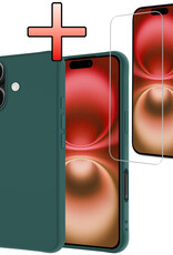 NoXx Hoes Geschikt voor iPhone 16 Plus Hoesje Cover Siliconen Back Case Hoes Met Screenprotector - Donkergroen