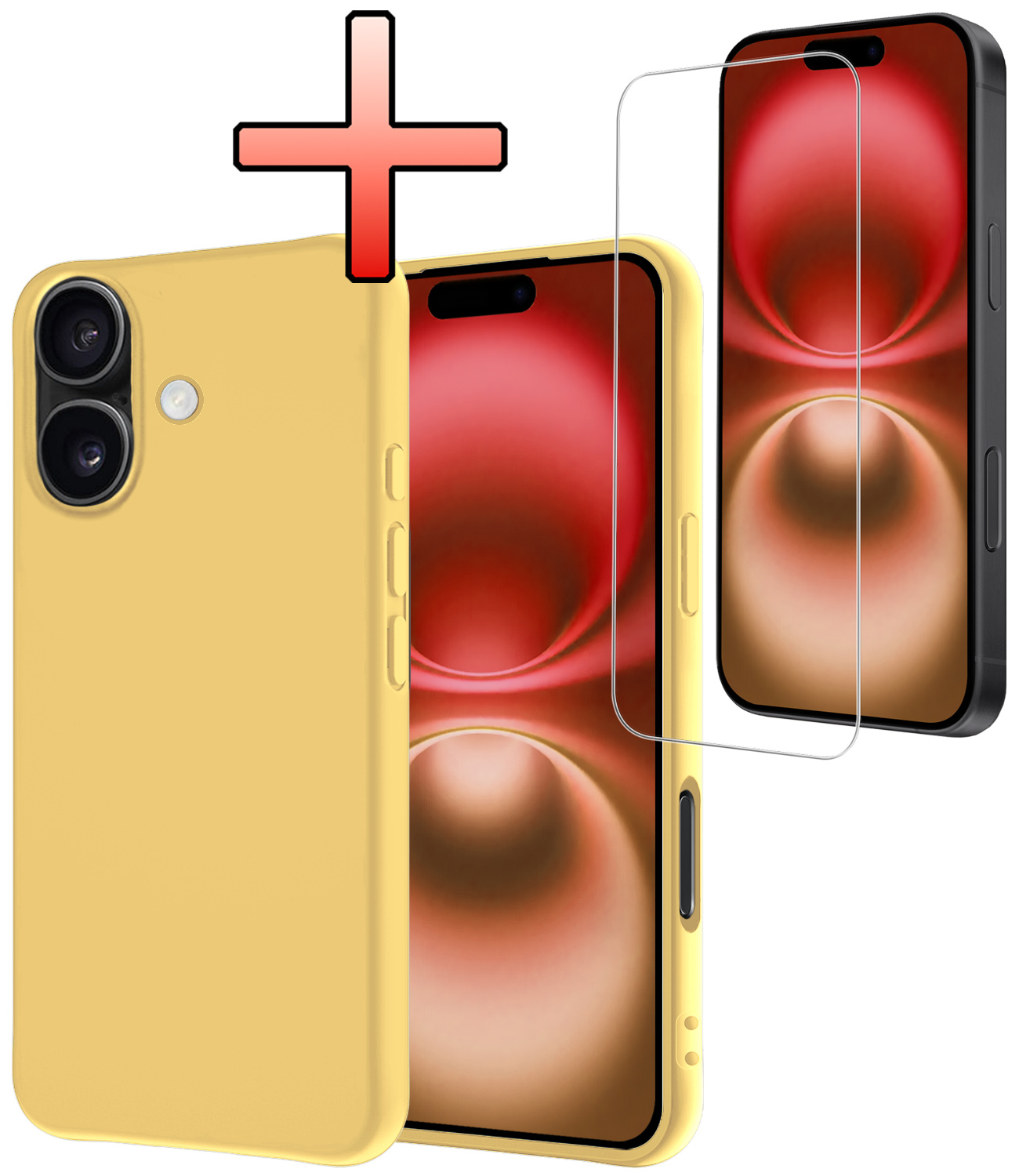 NoXx Hoes Geschikt voor iPhone 16 Plus Hoesje Cover Siliconen Back Case Hoes Met Screenprotector - Geel