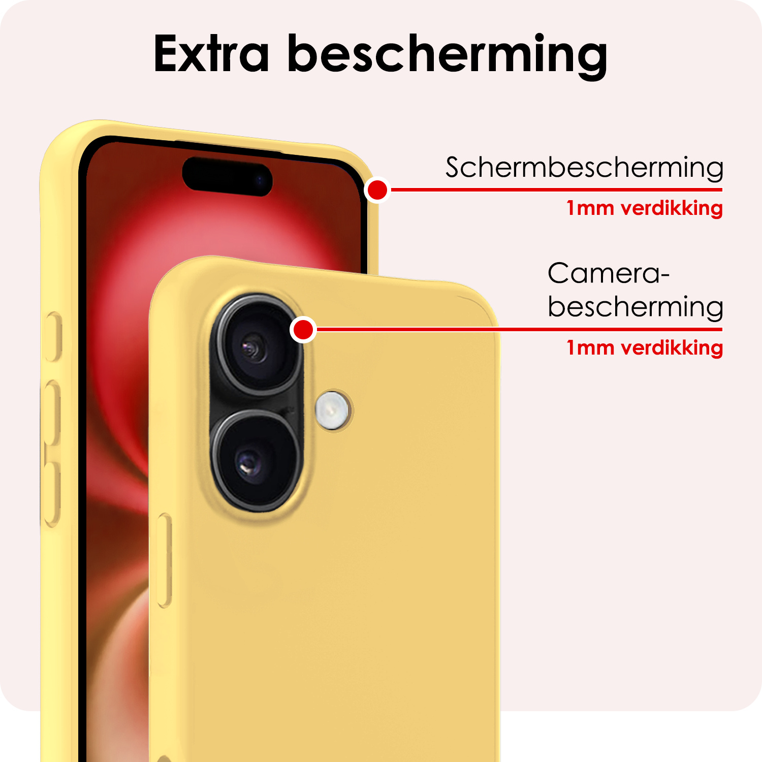 NoXx Hoes Geschikt voor iPhone 16 Plus Hoesje Cover Siliconen Back Case Hoes Met Screenprotector - Geel