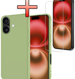 NoXx NoXx iPhone 16 Plus Hoesje Siliconen Met Screenprotector Met Dichte Notch - Groen