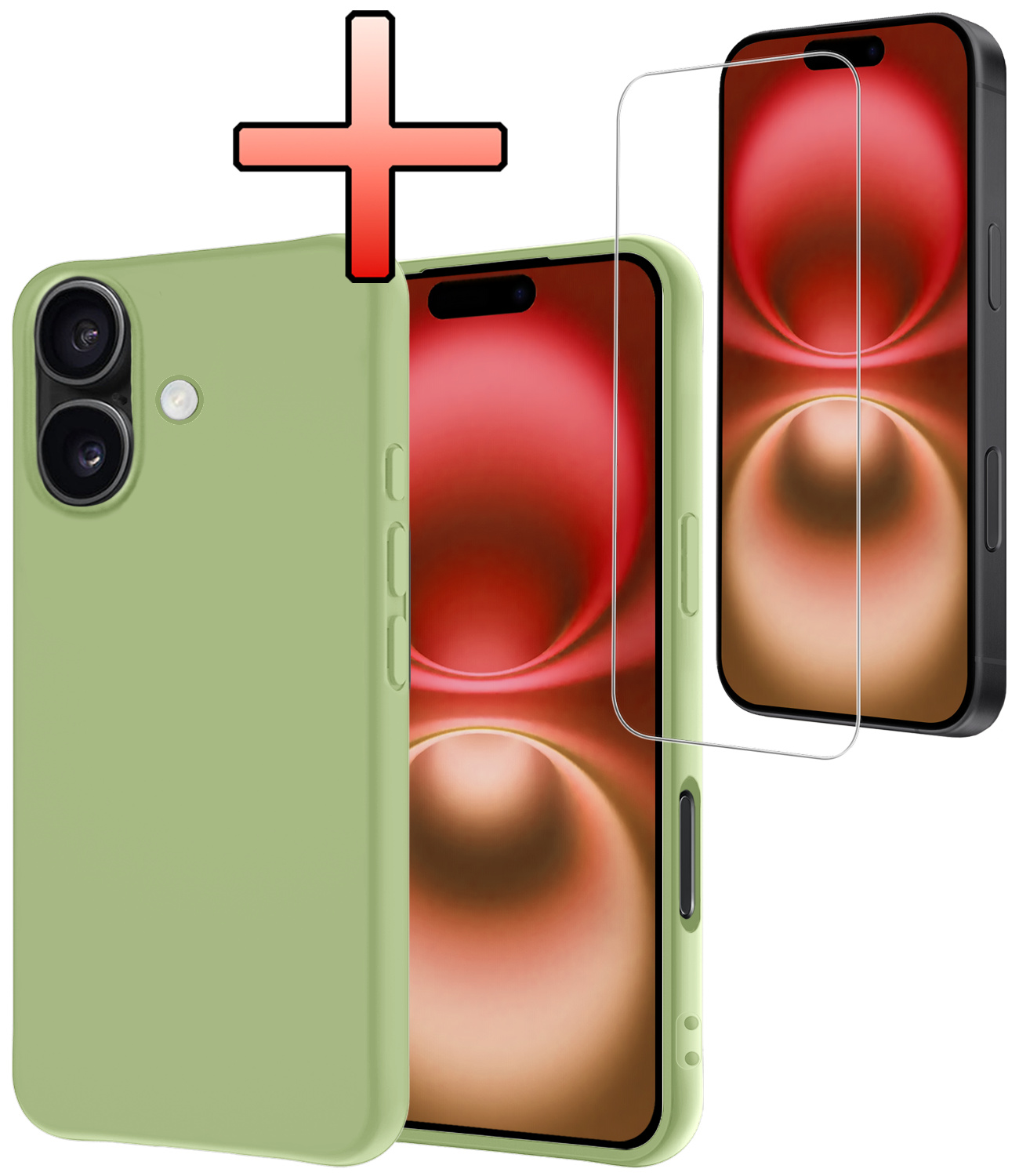 NoXx Hoes Geschikt voor iPhone 16 Plus Hoesje Cover Siliconen Back Case Hoes Met Screenprotector - Groen