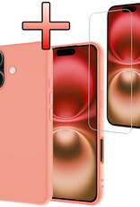 NoXx Hoes Geschikt voor iPhone 16 Plus Hoesje Cover Siliconen Back Case Hoes Met Screenprotector - Perzik