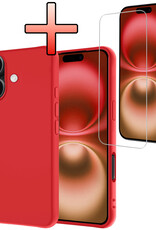 NoXx Hoes Geschikt voor iPhone 16 Plus Hoesje Cover Siliconen Back Case Hoes Met Screenprotector - Rood